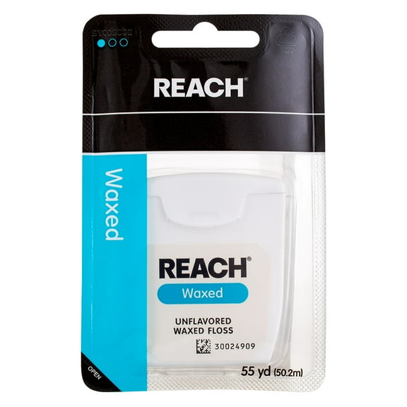 REACH Unflavored Waxed Dental Floss, 55 yds