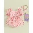 thumbnail image 5 of Newborn Girl Outfit, Short Sleeve Heart Print A-line Romper Dress with Bowknot Headband Clothes, 5 of 10