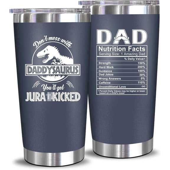 Neweleven Father’s Day Gift for Dad, Daddysaurus Tumbler, Funny Dad Nutrition Facts Mug from Daughter Son, 20oz Stainless Steel