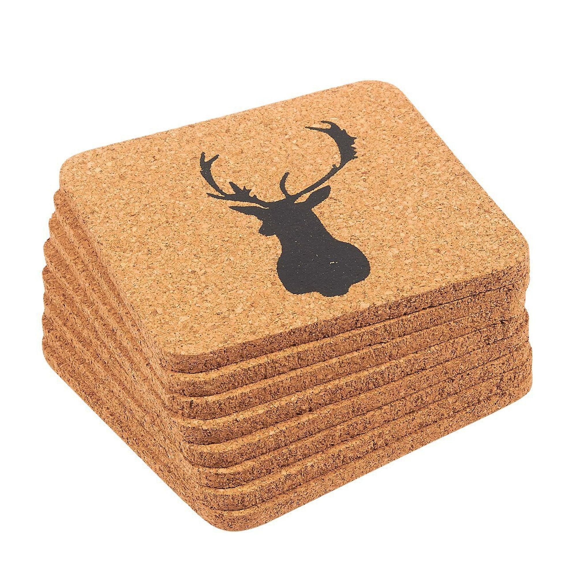 Drink Cork Coasters - 8-Pack Reindeer Design Mug Cup Square Coasters