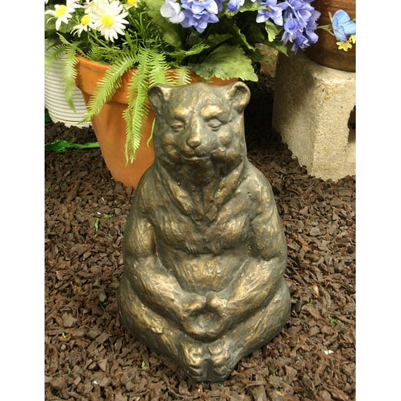 Aluminum Whimsical Meditating Yoga Buddha Tao Bear Garden Statue Rustic Decor
