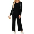 thumbnail image 2 of WTOBBY Women's Comfortable Top and Pants Loungewear Set, Soft Casual Homewear Pajama Outfit for Relaxation and Sleep, Cozy Two Piece Set,Black M, 2 of 7