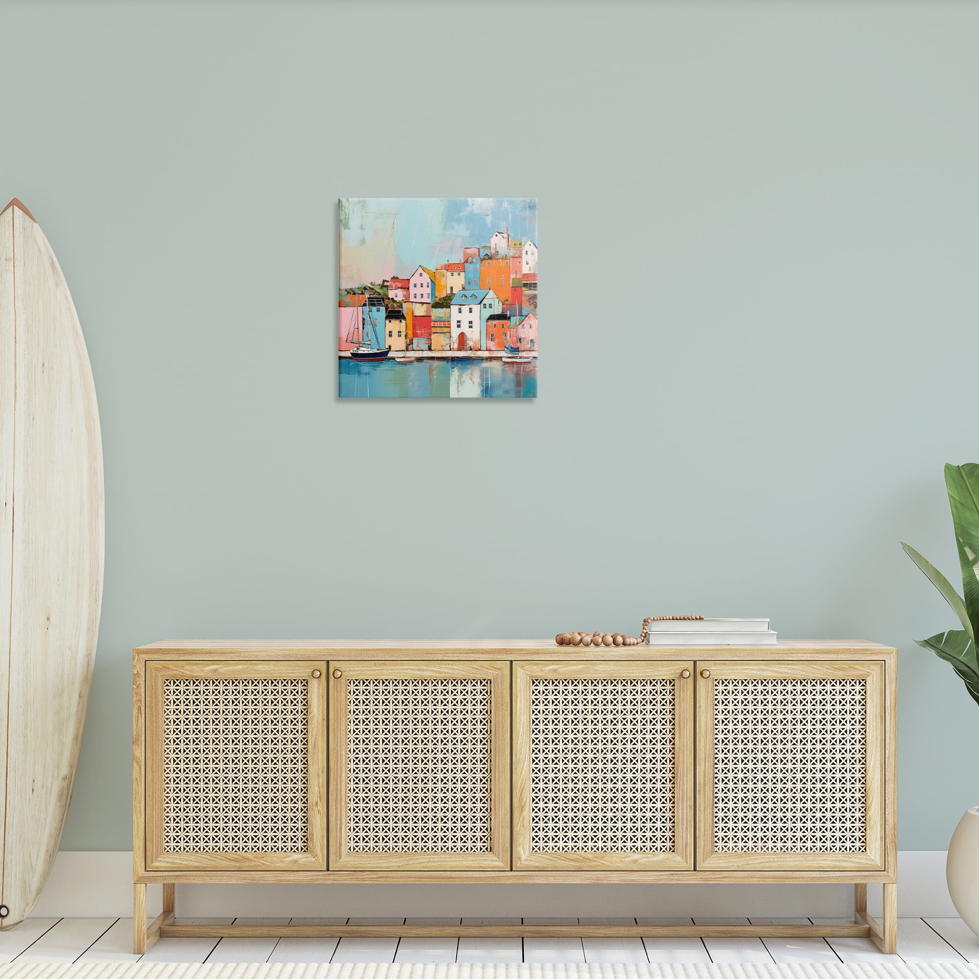 Stupell Industries Seaside Neighborhood Painting Transportation Painting Gallery Wrapped Canvas Art Print Wall Art, 24 x 24