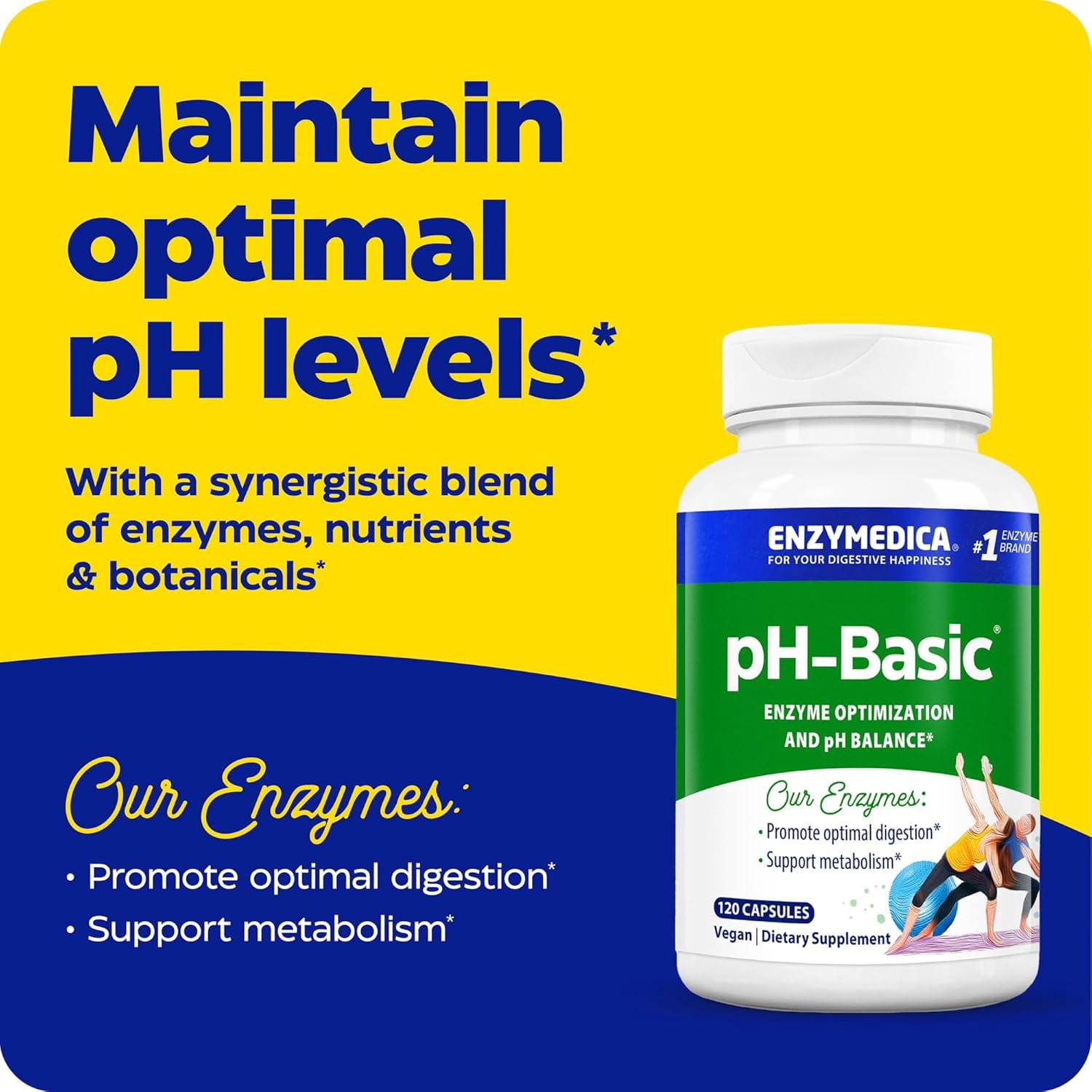 Enzymedica - pH-Basic Enzyme Optimization & pH Balance 120 Capsules (FFP)