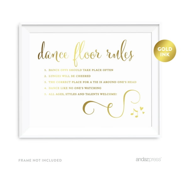 Dance Floor Rules Metallic Gold Wedding Party Signs