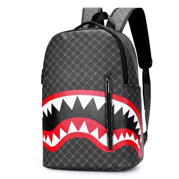 Shark Mouth School Backpack For Boys Grils,PU Leather Travel Hiking Shoulder Daypack BookBag
