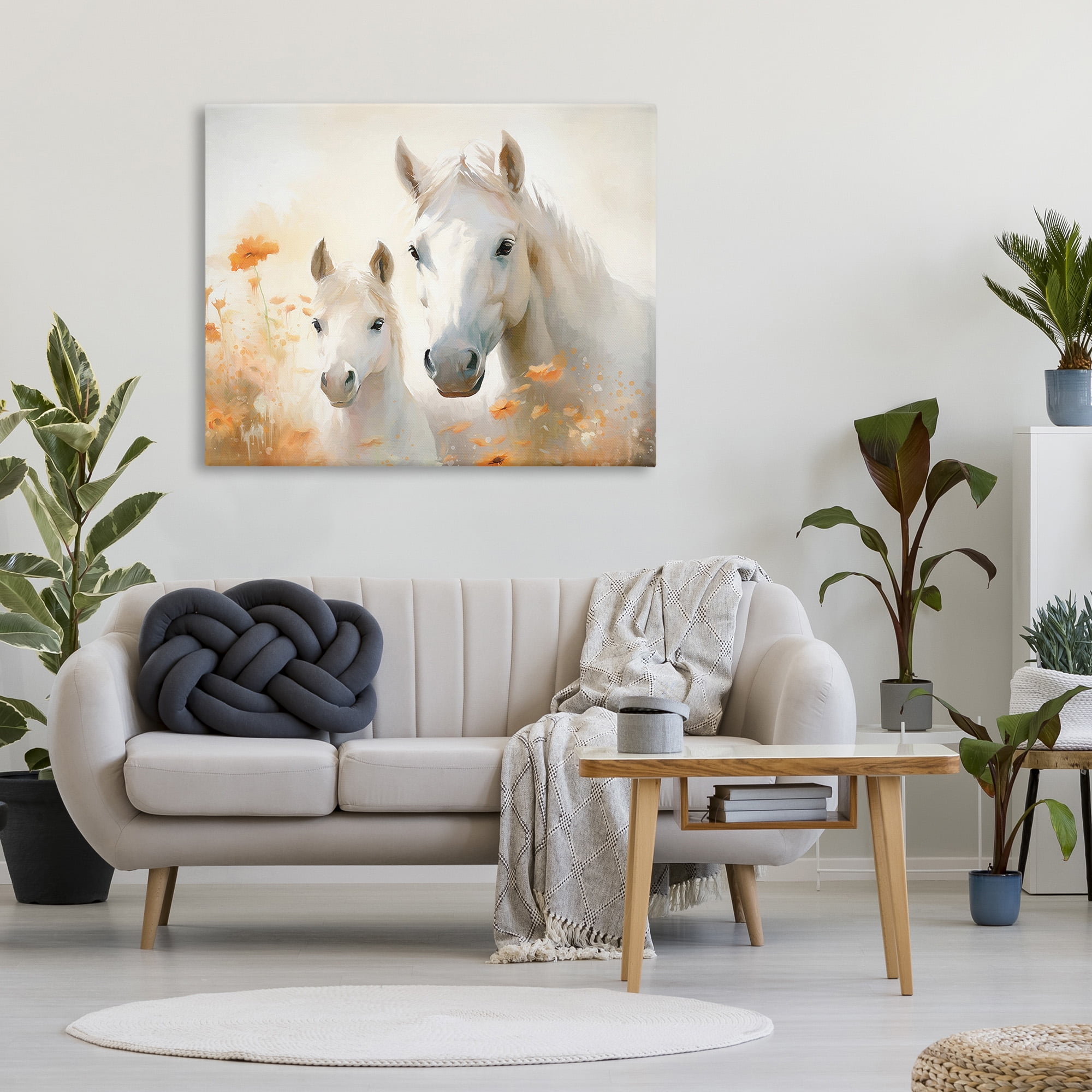Stupell Industries Horse & Foal with Flowers Animals & Insects Painting Gallery Wrapped Canvas Art Print Wall Art, 48 x 36