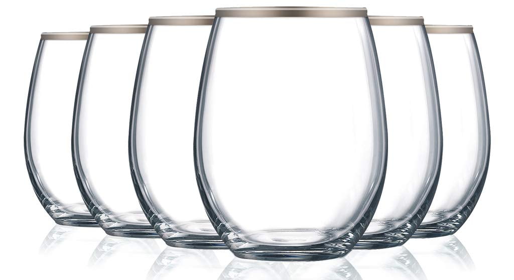 Platinum Banded Rim 21 oz Stemless Wine Glasses Set of 6 by TableTop