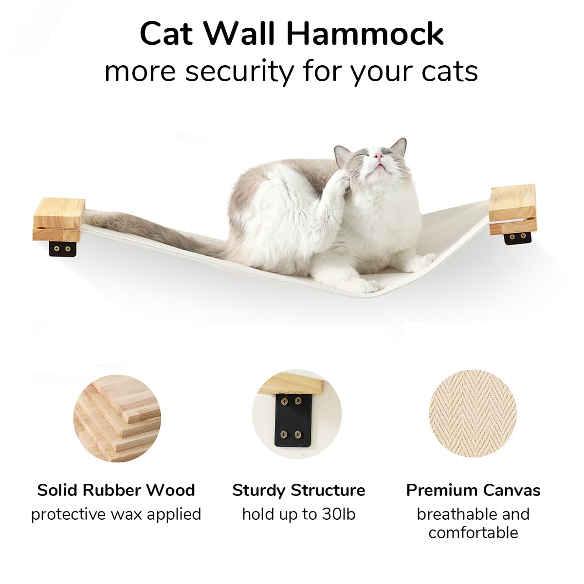 FUKUMARU Cat Hammock, 34 IN Cat Window Perch Wall-Mounted, Solid Wood, Beige