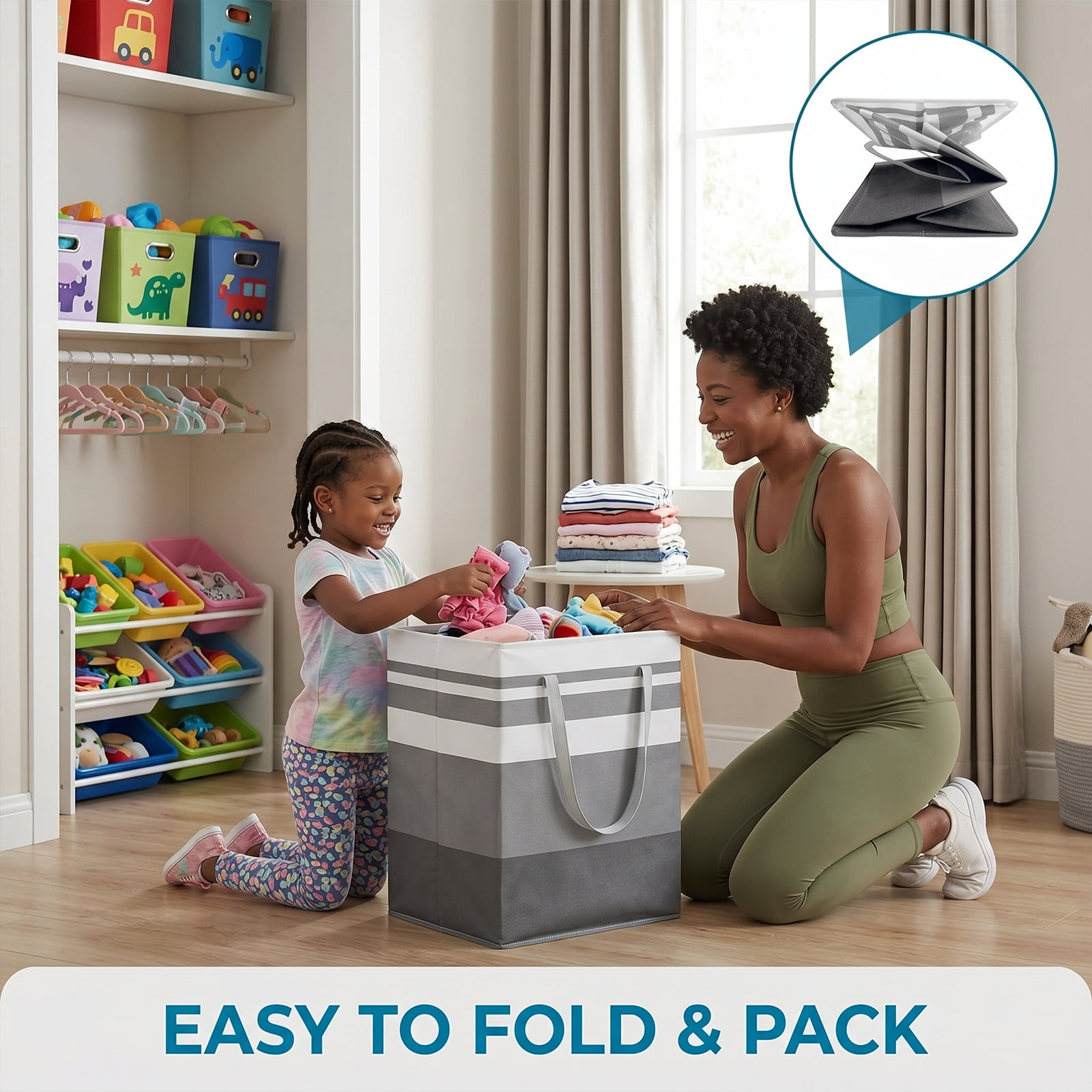 2 Pack Extra Large Laundry Basket, Collapsible Waterproof Laundry Hamper, Heavy-Duty Handled Freestanding Storage Bin, 75L Grey Organizer for Clothes