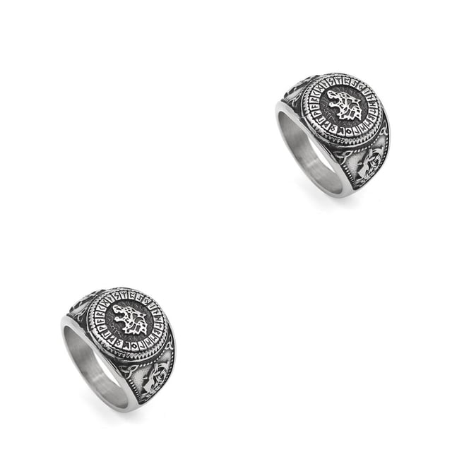 Anillo masculino Lobo de moda Estilo simple Minnieouse color acero 12# 2Conjunto