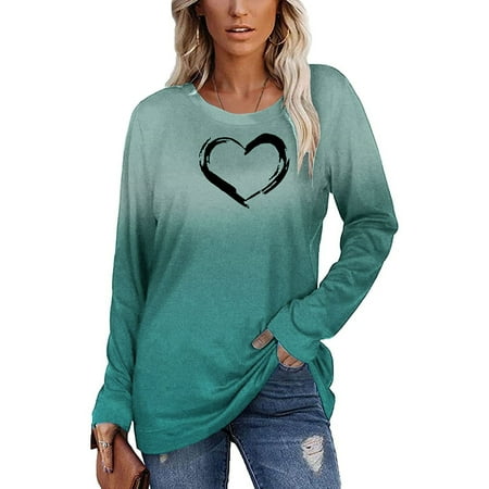 

YFPWM Hawaiian Shirt for Women Golf Shirts Maternity Shirts Compression Shirts Long Sleeve Shirts Love Graphic Gradient Color Crewneck Pullover