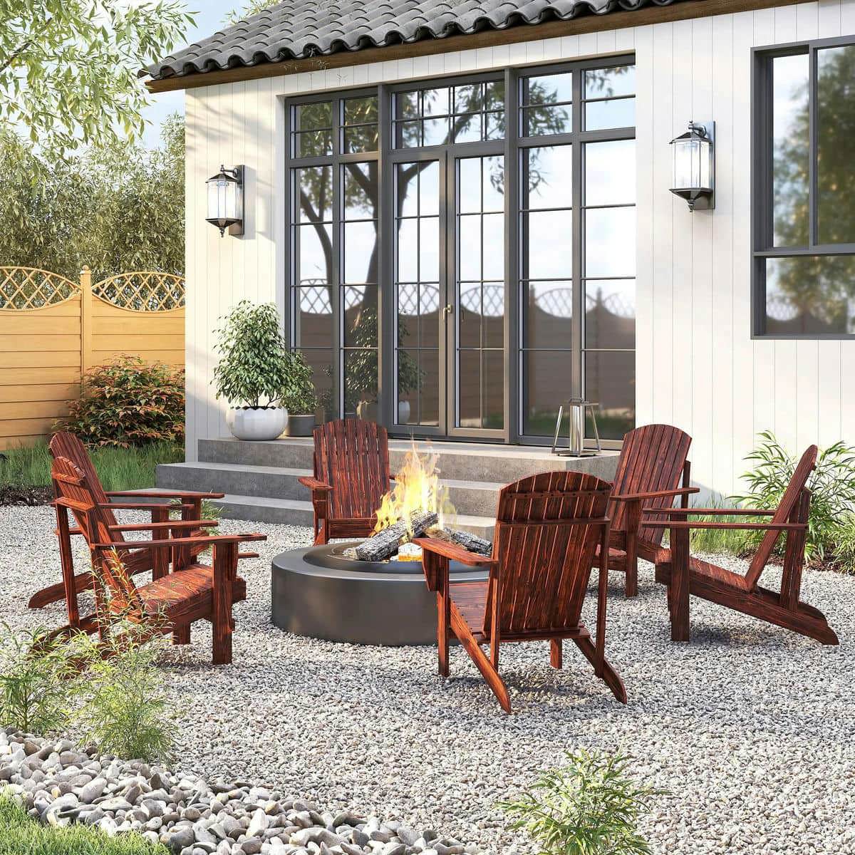 Spaco Oversized Adirondack Chair, Outdoor Porch Seating, Classic Log Lounge with Built-in Cupholder for Outdoor as Backyard, Lawn, Garden, Brown