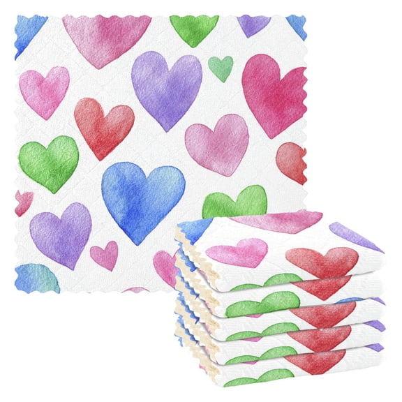 6 Pieces of Kitchen Towels 11x11Inch Kitchen Dish Cloths Kitchen Dish Towels Reuseable Cleaning Cloths Colorful Heart Pattern