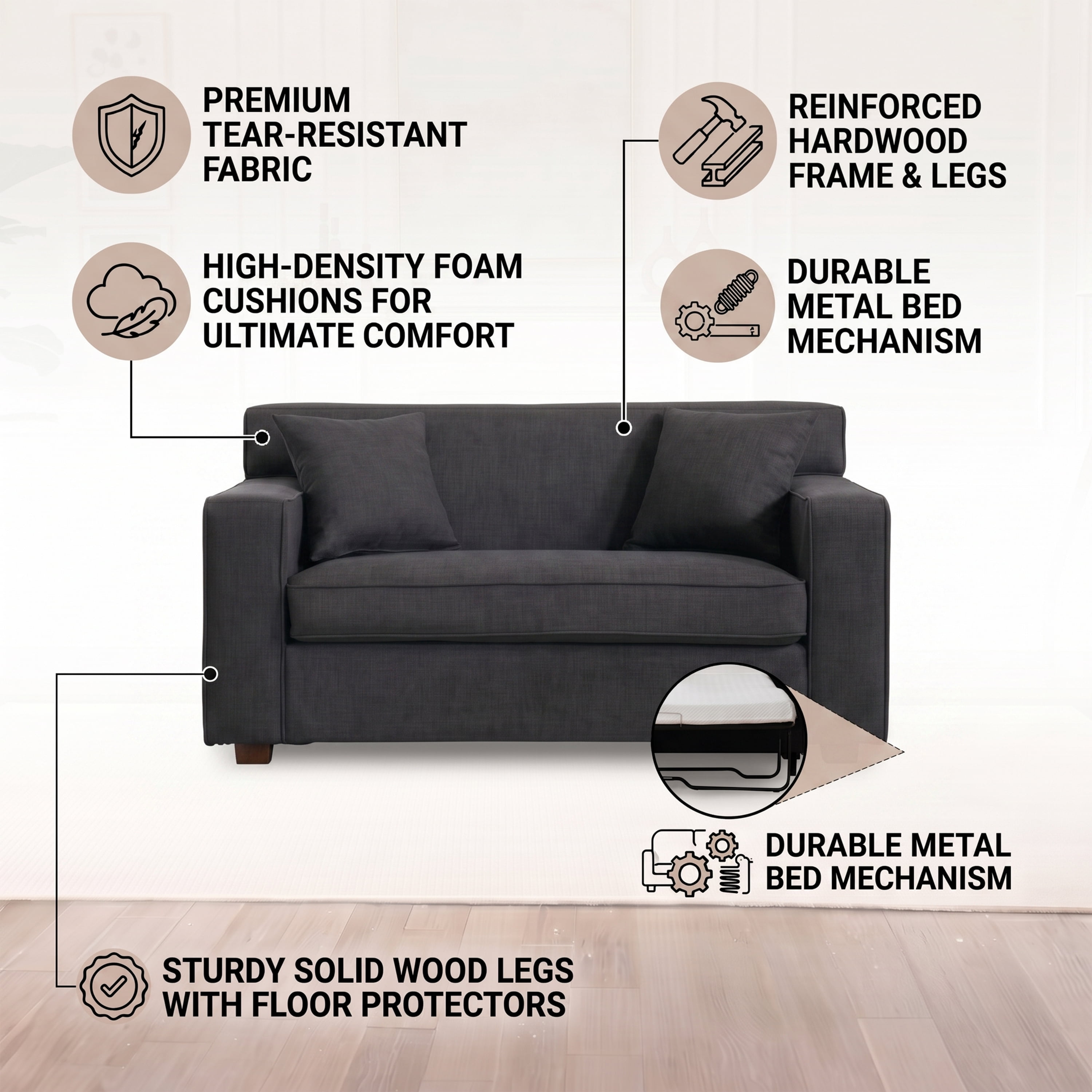 2-Piece Sleeper Loveseat and Sleeper Chair Set in Gray