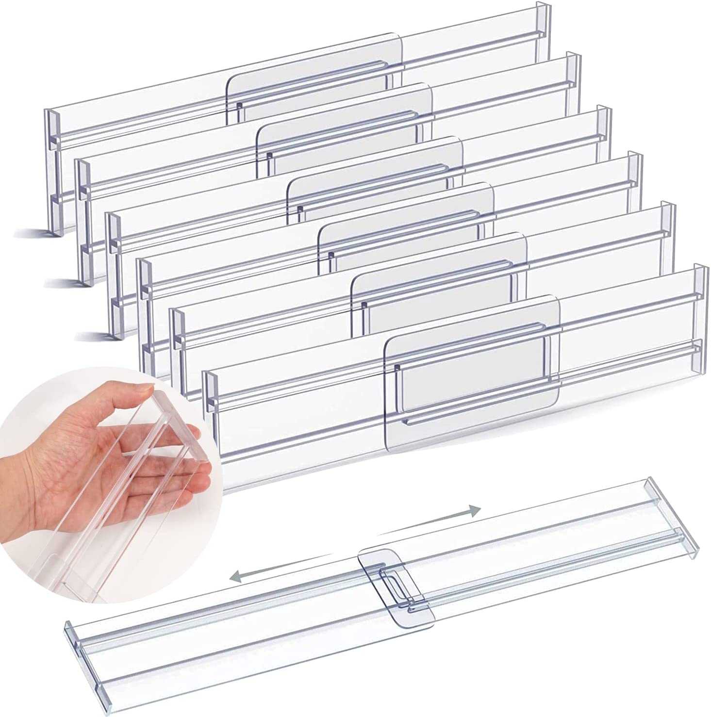 6 Pack Clear Drawer Dividers Organizer, Bomutovy Expandable Dresser