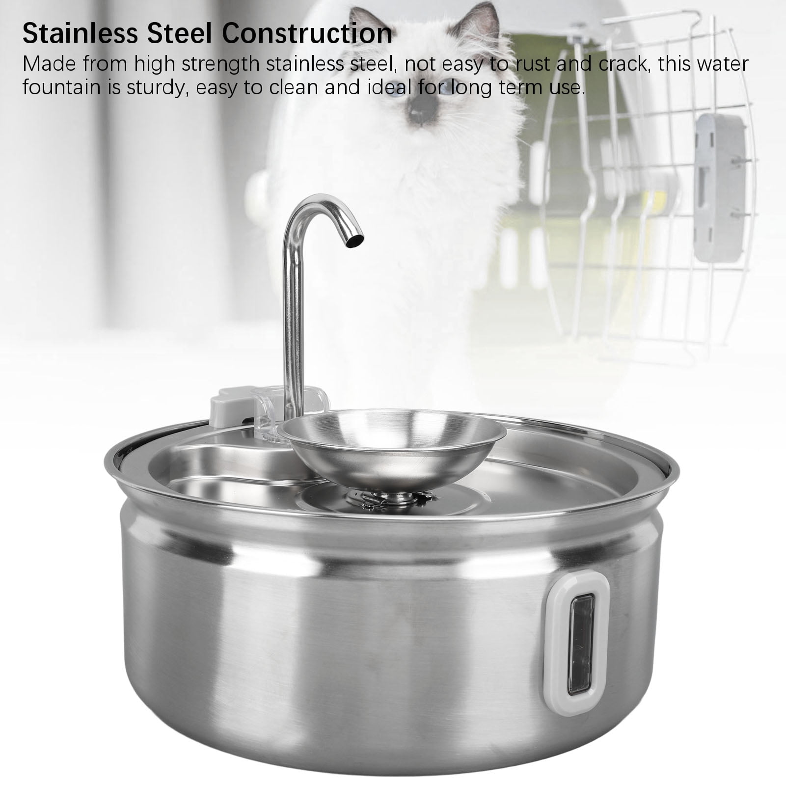 Yajisi Stainless Steel Cat Water Fountain 3.2L / 108oz Automatic Pet Drinking Dispenser with Water Level Window Ultra Quiet Pump Waterer for Cats and Small Dogs
