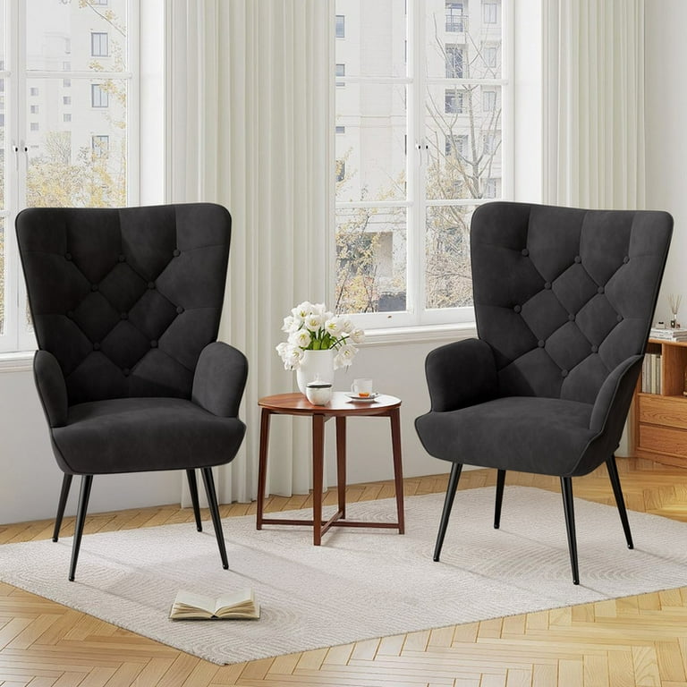 Hawsaiy Wingback Velvet Accent Chair, High Back, Black photo 4