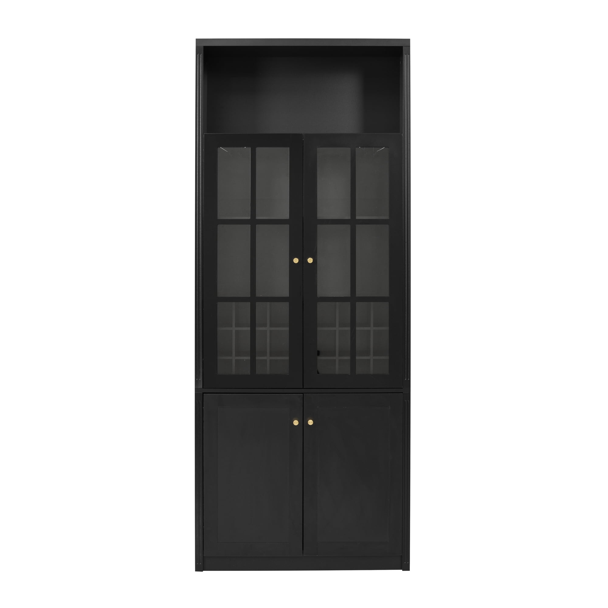Euroco 78.7" Tall Modern Wine Bar Cabinet with Glass Doors,Coffee Bar Cabinet with 18 Wine Racks, Stemware Rack,Door Storage Shelves & Adjustable Shelves for Kitchen Dining Room,Black