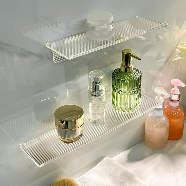 Acrylic Shelf Clear Wall Mounted Transparent Display Rack Stick Bathroom  Kitchen 