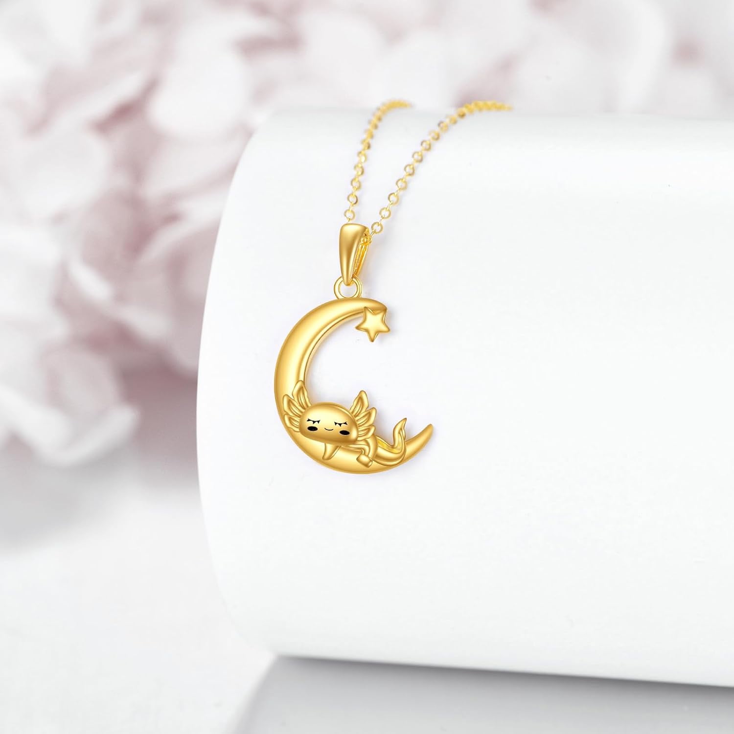 XATENJE14K Solid Gold Axolotls Necklace Moon Axolotl Pendant Necklace Axolotl Jewelry Gifts for Women