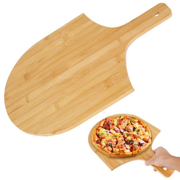 2Pcs 12 Inch Bamboo Wood Pizza Peel for Bread Cheese Vegetable Fruits Multipurpose Long Handle Pizza Paddle Easy to Clean Smooth Surface Pizza Board for Kitchen