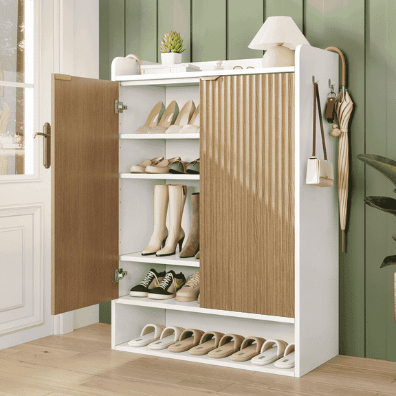 Extra Wide Shoe Storage Cabinet, 20 Pairs Shoe Organizer Cabinet with 2 hooks, Shoe Cabinet for Enterway