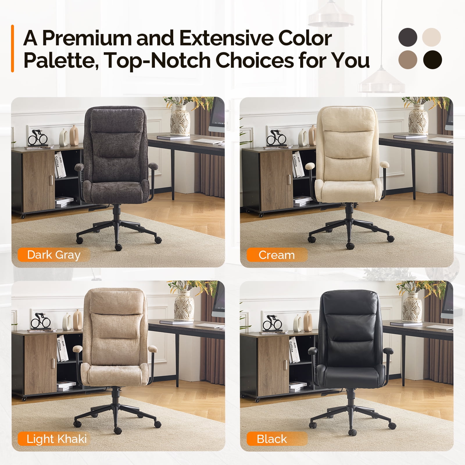 Ktaxon Office Gaming Chair High Back with Armrests – Adjustable Swivel Chair 360° Rotation 30° Recline Chenille Seat Star Base Wheels Light Khaki