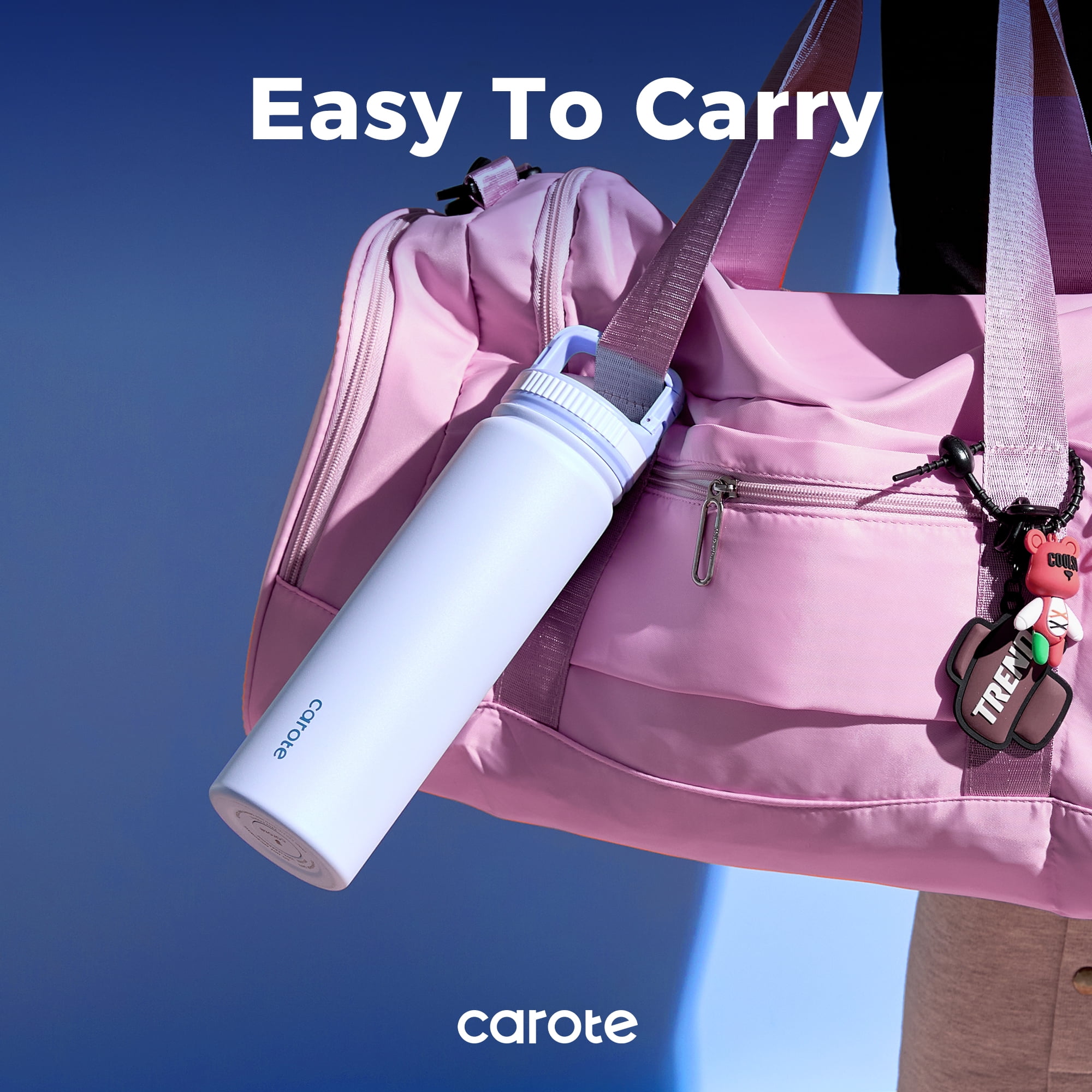 Carote 3pcs Insulated Stainless Steel Water Bottle and Tumbler Set with Straw/Handle, 34oz & 32oz*2, Blue