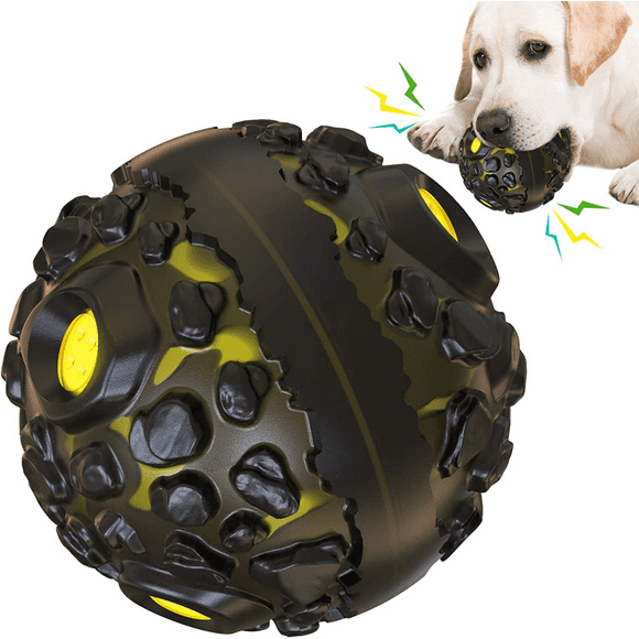 Meteorite Shape Dog Pet Molar Cleaning Ball Toy Interactive Black-Backed Husky Alaskan Golden Retriever Labrador Bulldog(yellow) E128