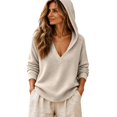 thumbnail image 5 of TZZQ V Neck Hooded Sweaters for Women Oversized Long Sleeve Chunky Knit Pullover Sweaters Soft Cozy Lightweight Warm Fall Winter Jumpers Cute Casual Streetwear Knitted Crochet Hoodies Beige S, 5 of 9