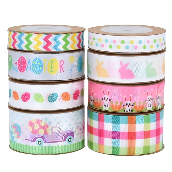 AUQ 8 Rolls of Easter Ribbons Multicolor Decoration Satin for DIY Wrapping Crafts Decoration