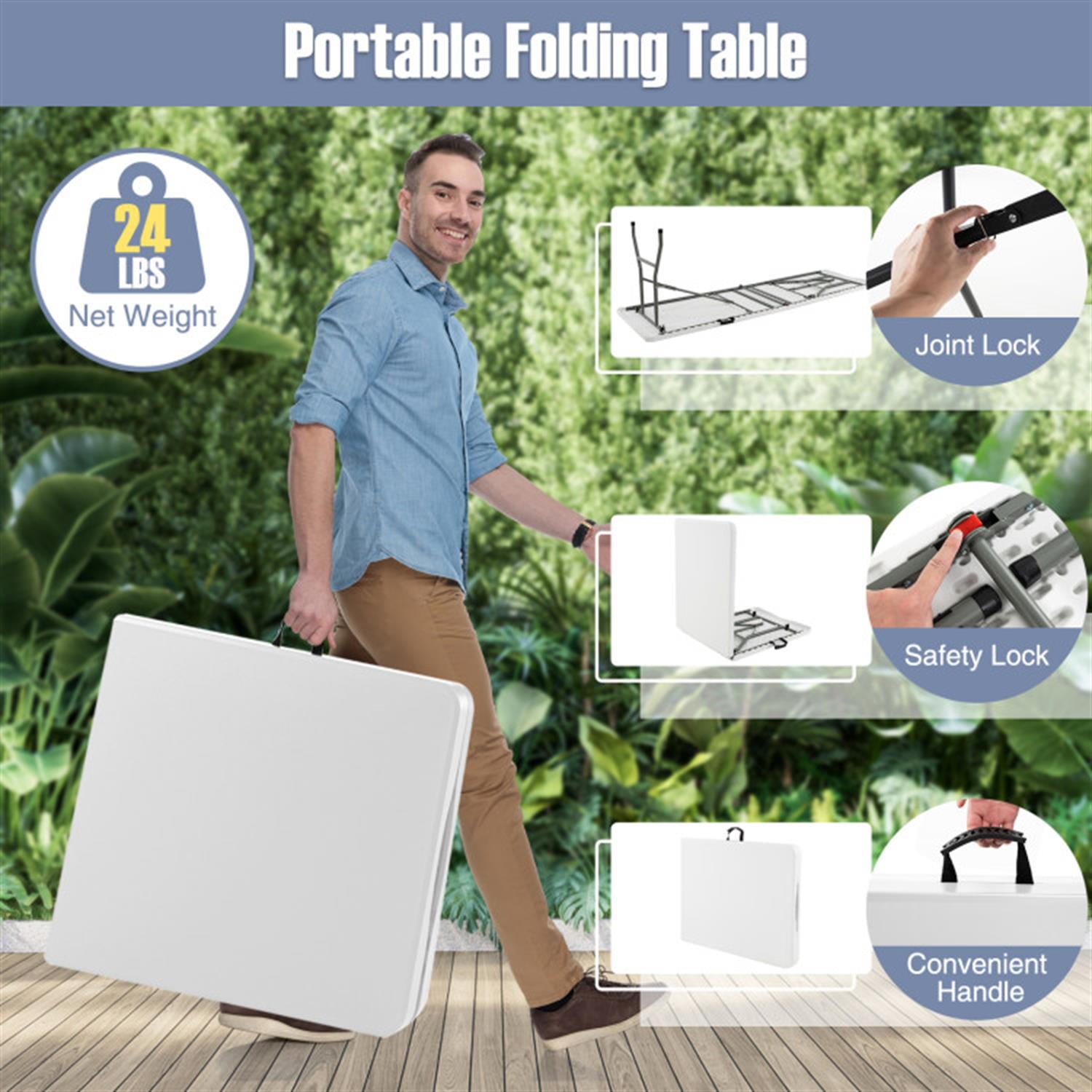 Demi Bonn 6 ft Portable Folding Table 350S Fold-in-Half Table with HDPE Tabletop for Parties Wedding BBQ Camping, White