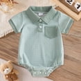 thumbnail image 2 of Baby Onesies Boy Newborn Baby Boy Summer Clothes Short Sleeve Lapel Button Romper Up Loose Fit Plaid Jumpsuit Onesie Boy Outfit, 2 of 7