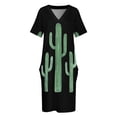 thumbnail image 3 of Three Beautiful Green cactus suculenta en negro Design vestido suelto con bolsillo para mujer vestidos de graduación elegantes de lujo, 3 of 6