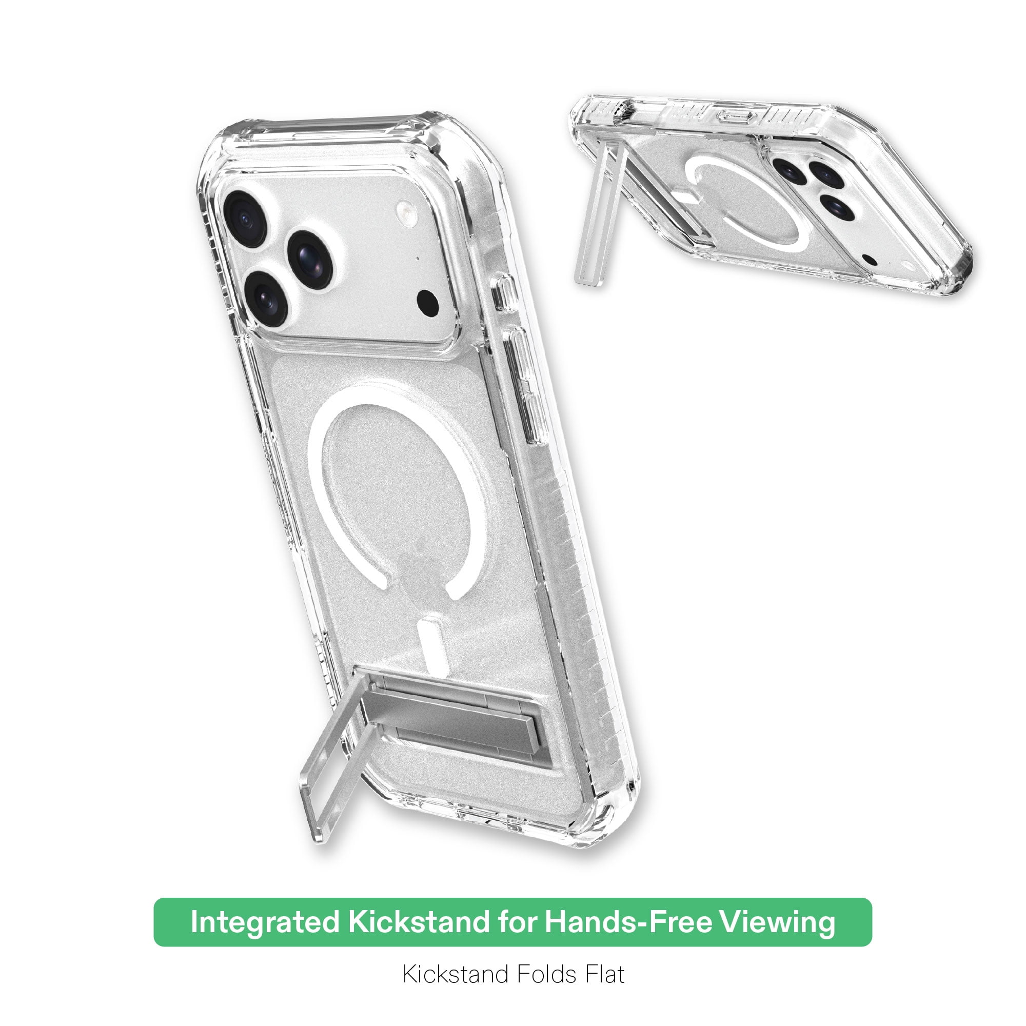 onn Rugged Phone Case with Kickstand for iPhone 18 Pro / 17 Pro, MagSafe Compatible - Clear
