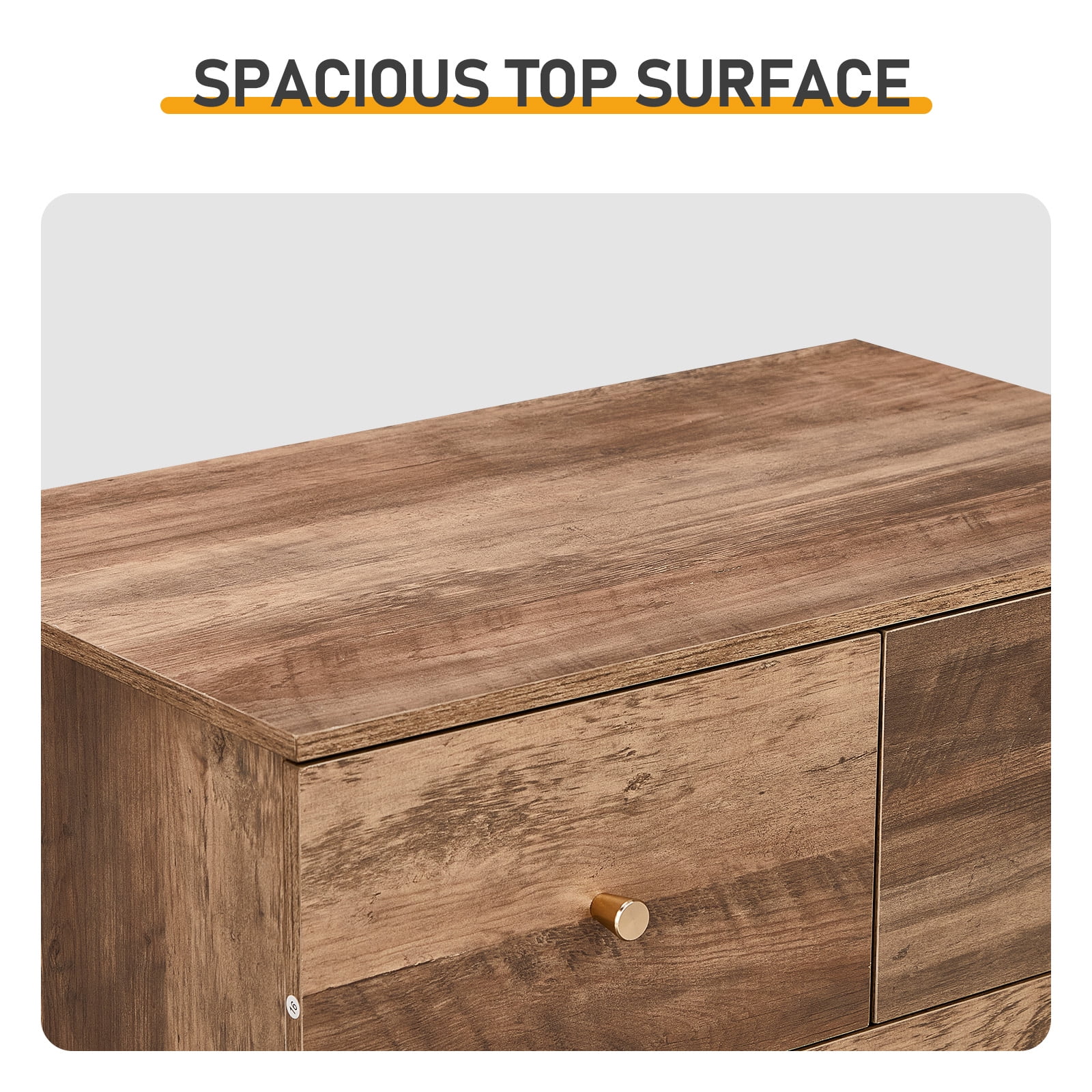 5-Drawer Storage Cabinet, Grey Linen-textured Melamine Particle Board Cabinet with Matte Gold Handles, 3+2 Drawer Organizer for Bedroom Office Living Room