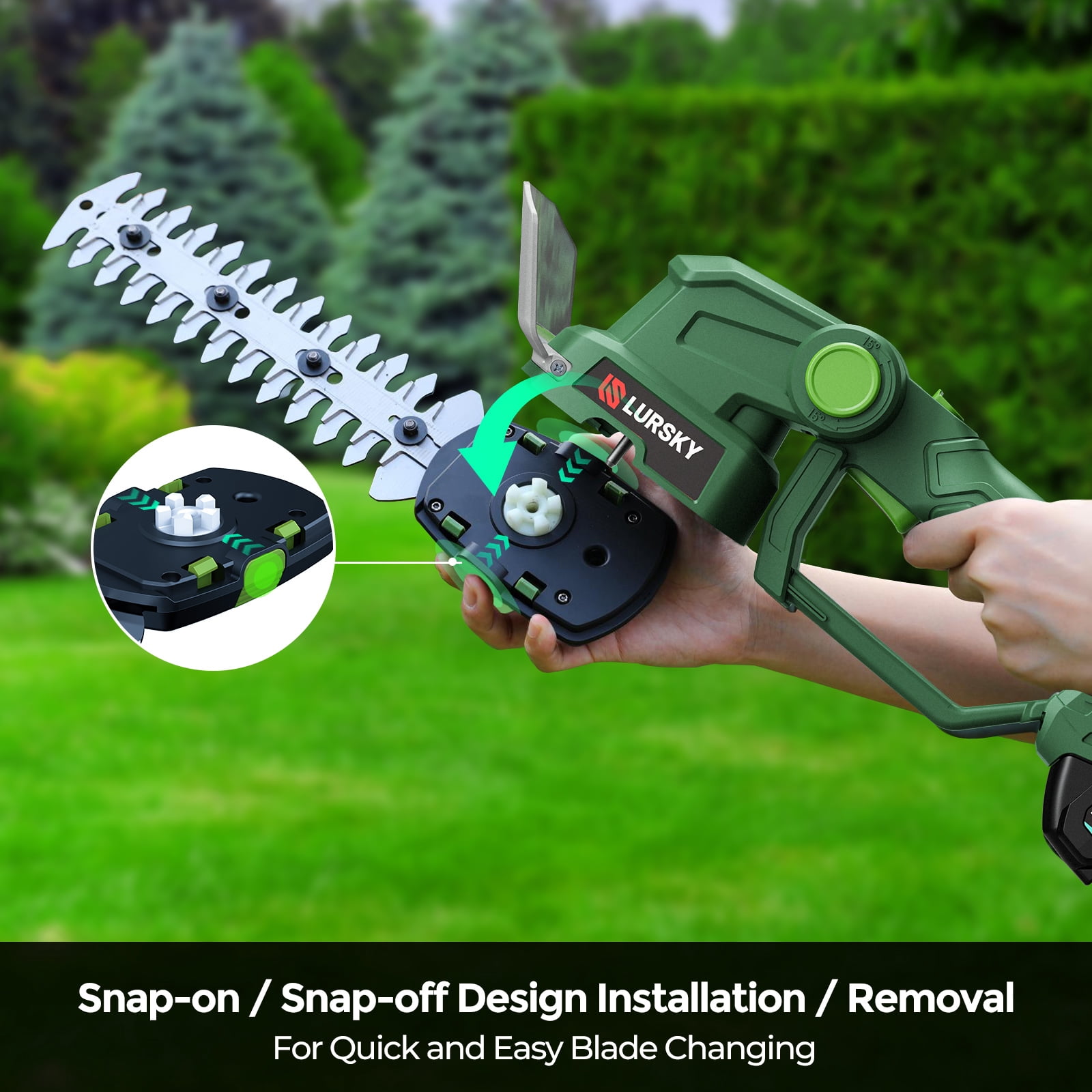 LURSKY 20V Cordless Hedge Trimmer, 2-in-1 Grass Shear & Shrubbery Trimmer, Lightweight, Rechargeable