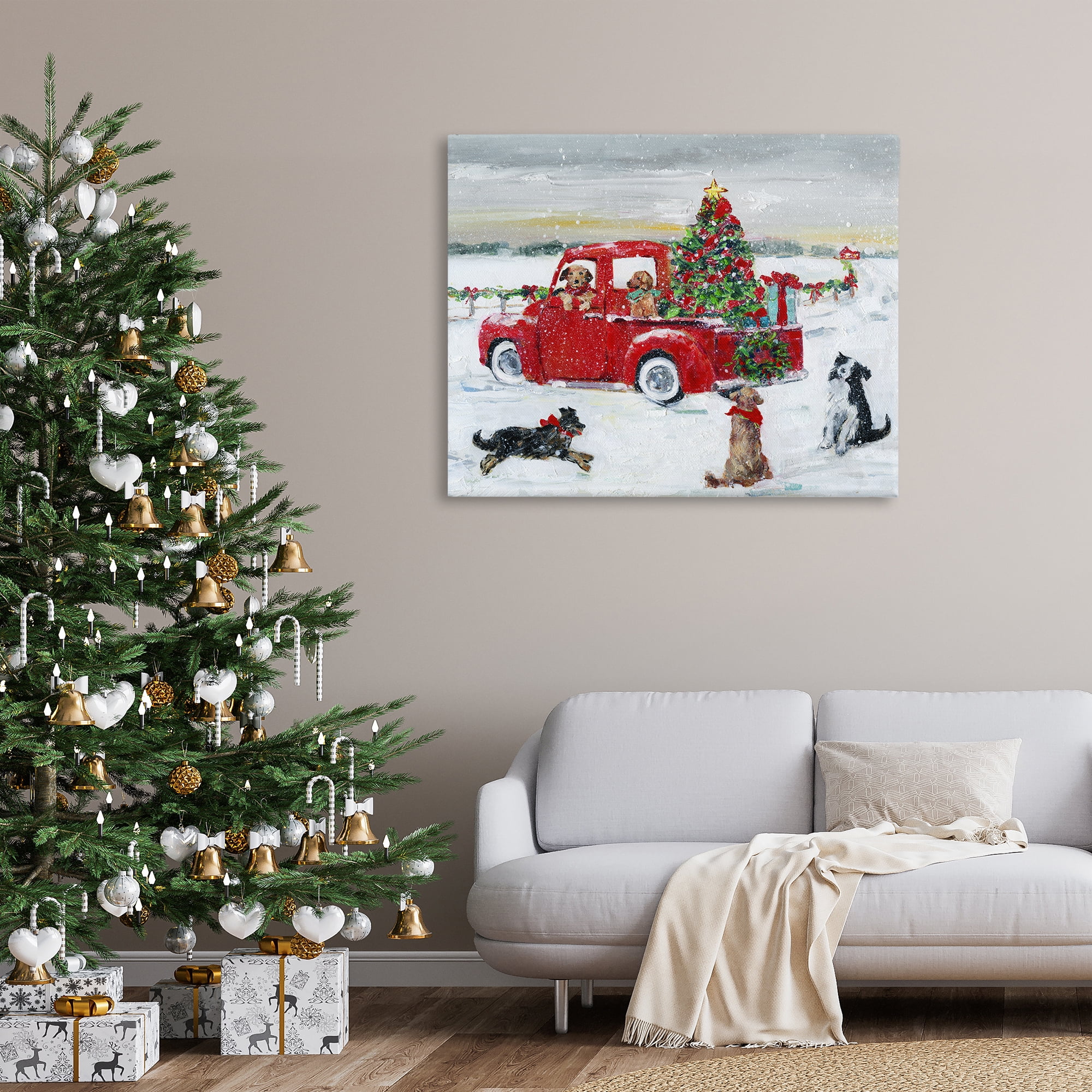 Stupell Industries Seasonal Truck with Dogs Holiday Painting Gallery Wrapped Canvas Art Prints Wall Art, 48 x 36