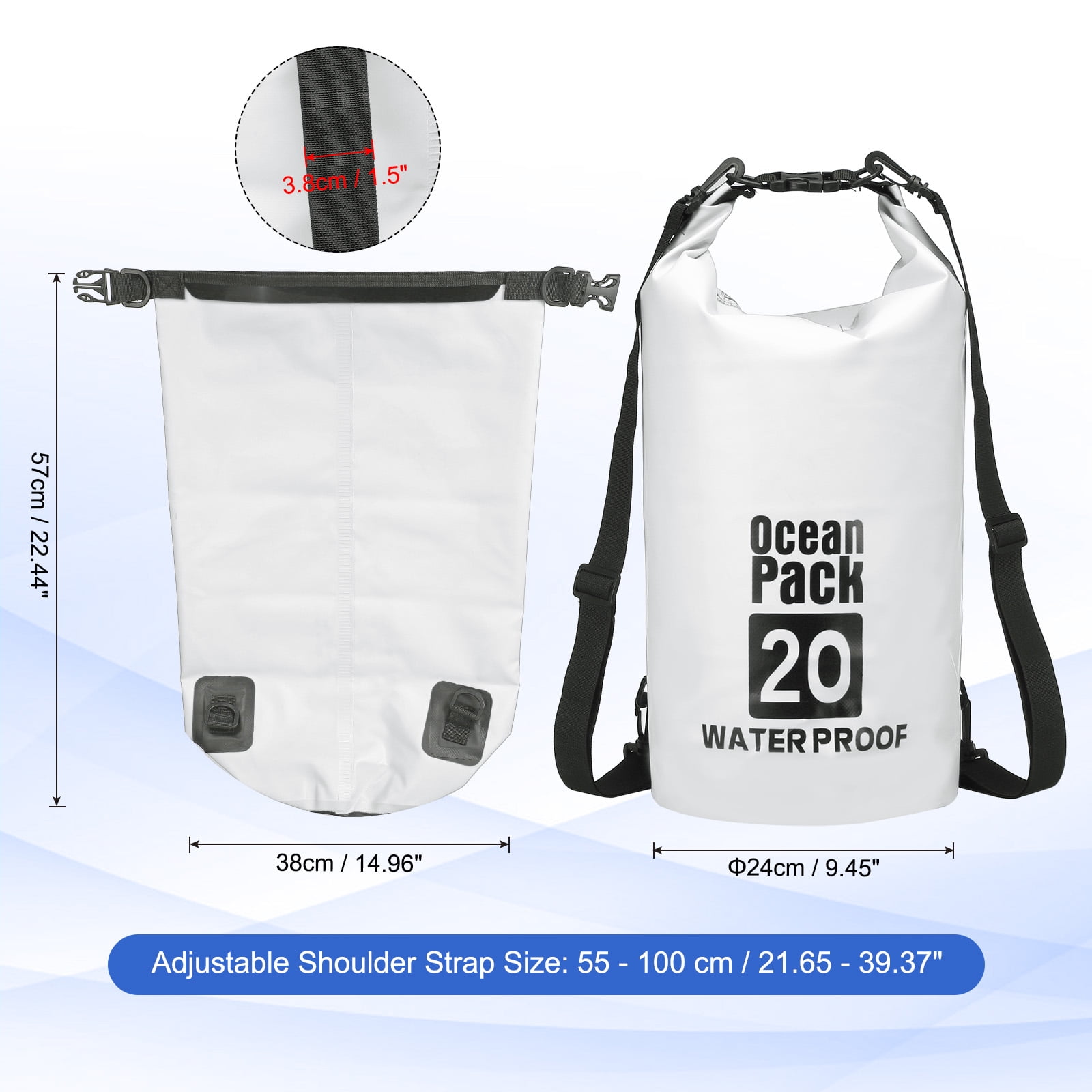Uxcell Waterproof Dry Bag, 20L Water Proof Bags Lightweight Dry Storage Floating Backpack with Whistle (1 Pack, White)