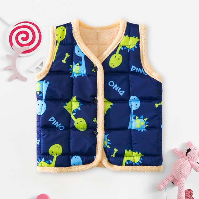 Chico Chica Chico Chaleco de dibujos animados Ropa de abrigo cálida Ropa de invierno (Azul oscuro 3-4T) Likrtyny Para estrenar