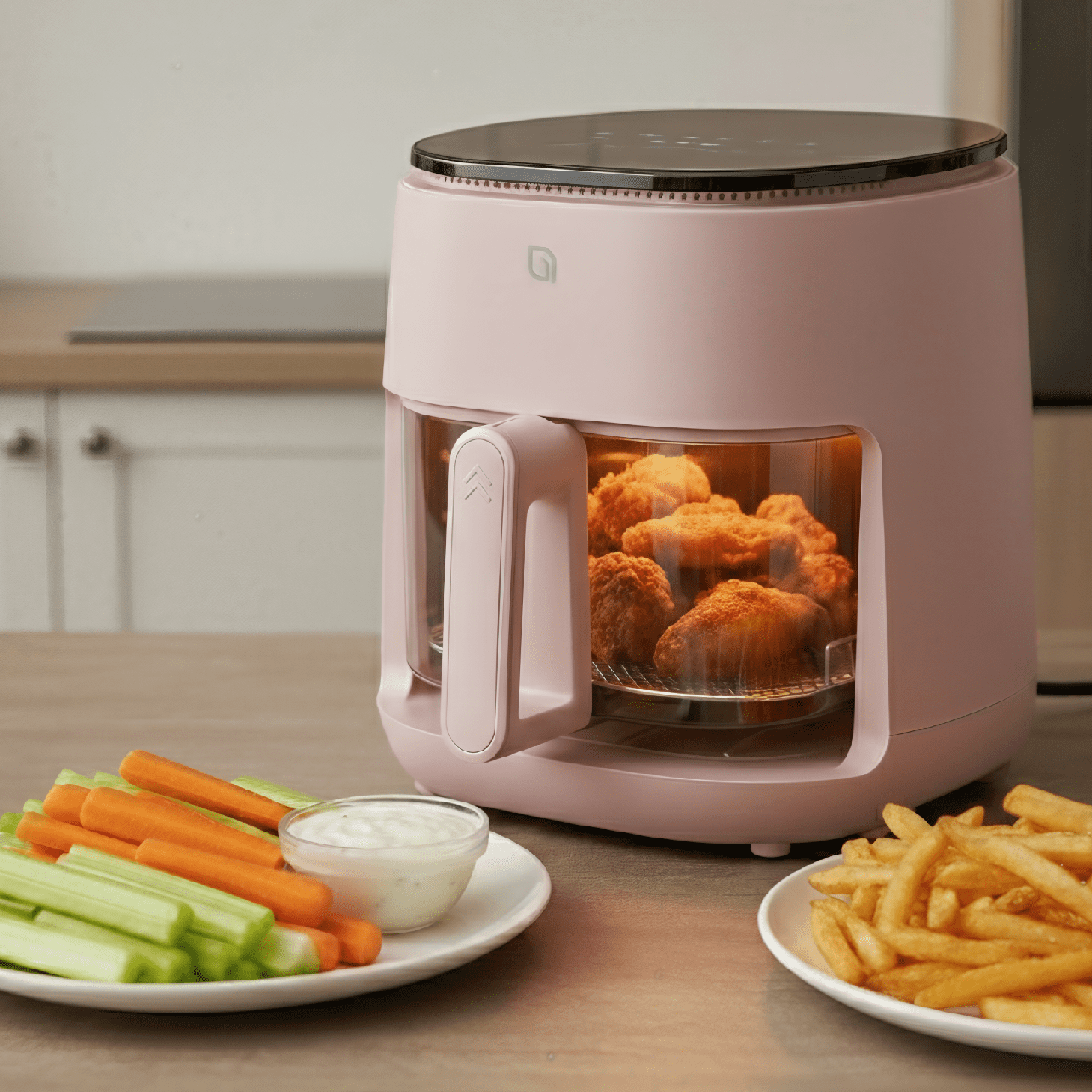 Willow Kitchen 5Qt Glass Air Fryer, Shell Pink – Non-Toxic Digital Air Fryer, Precision Touch Screen, 5 Cooking Presets, Keep Warm Function, Even Crisp Tech, 1500W Small Air Fryer