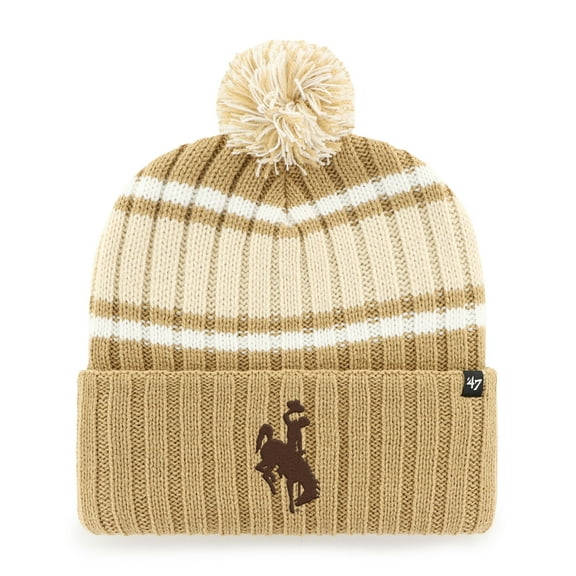 Men's '47 Khaki Wyoming Cowboys Plateau Cuffed Knit Hat with Pom