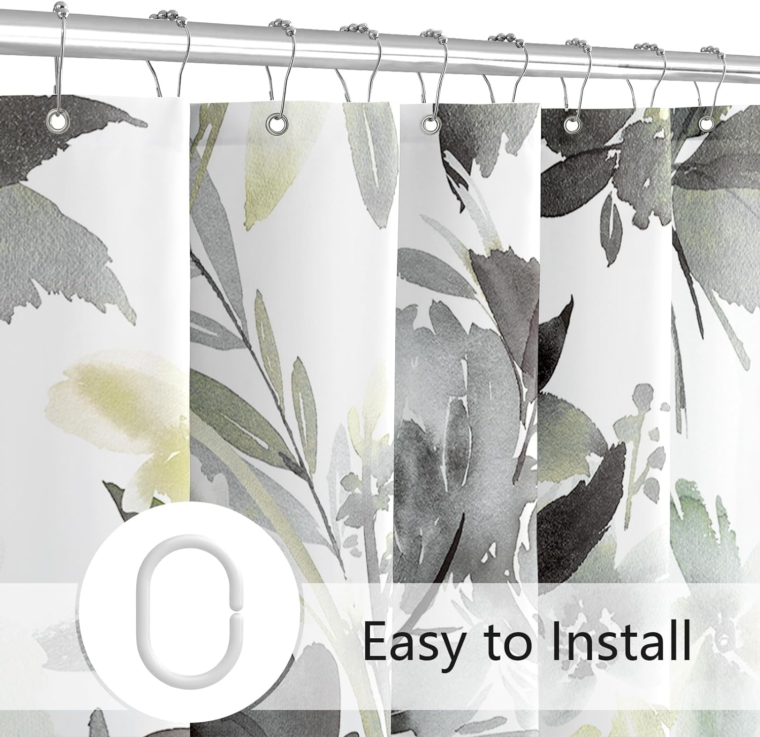 Extra Long Shower Curtain 72 x 84 Inch, Tall Watercolor Floral Fabric Shower Curtain, Grey Modern Abstract Flower Bathroom Shower Curtain Set with Hooks
