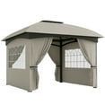 thumbnail image 2 of Outsunny 11' x 11' Outdoor Patio Gazebo with Curtains, Church Windows, Galvanized Steel Frame for Lawn, Backyard and Deck, Light Gray, 2 of 9