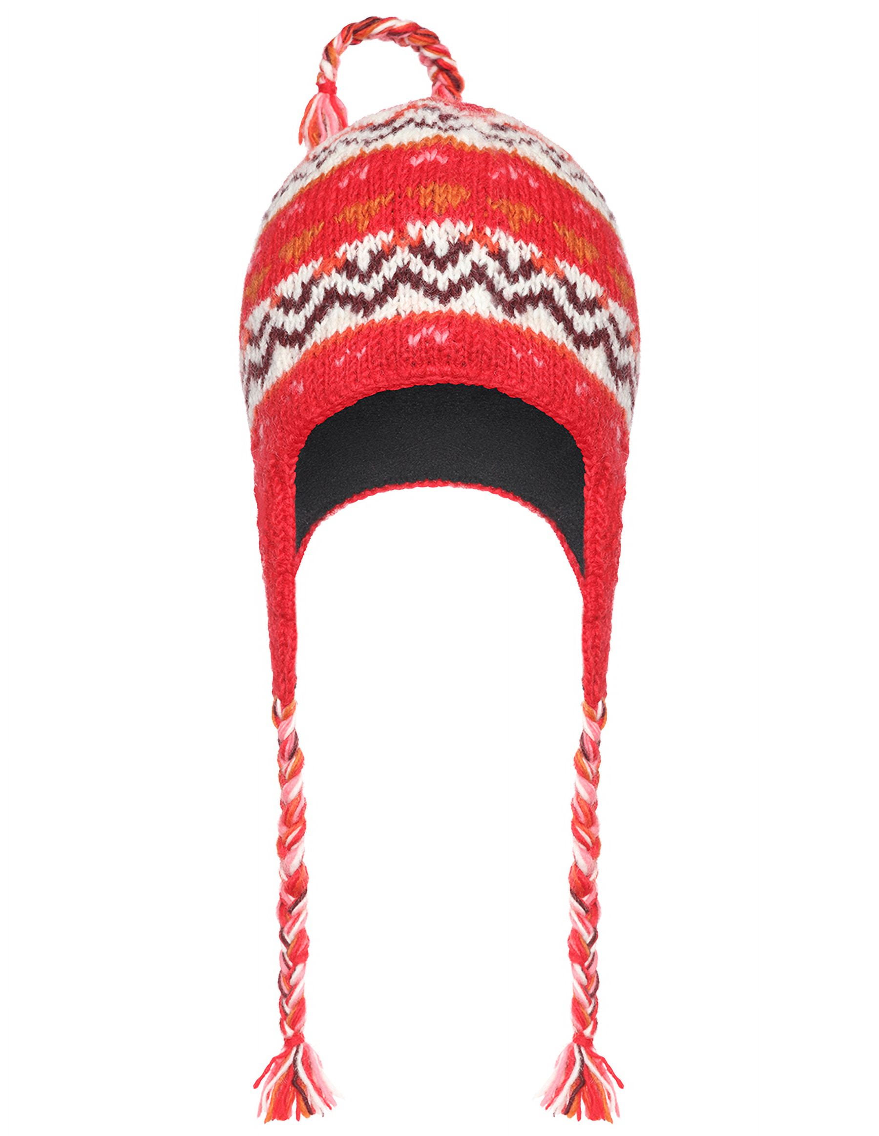 The Collection Royal Woolen and Fleece Lined Knitted Winter Sherpa String Ear Flap Beanie Hat for Women Red