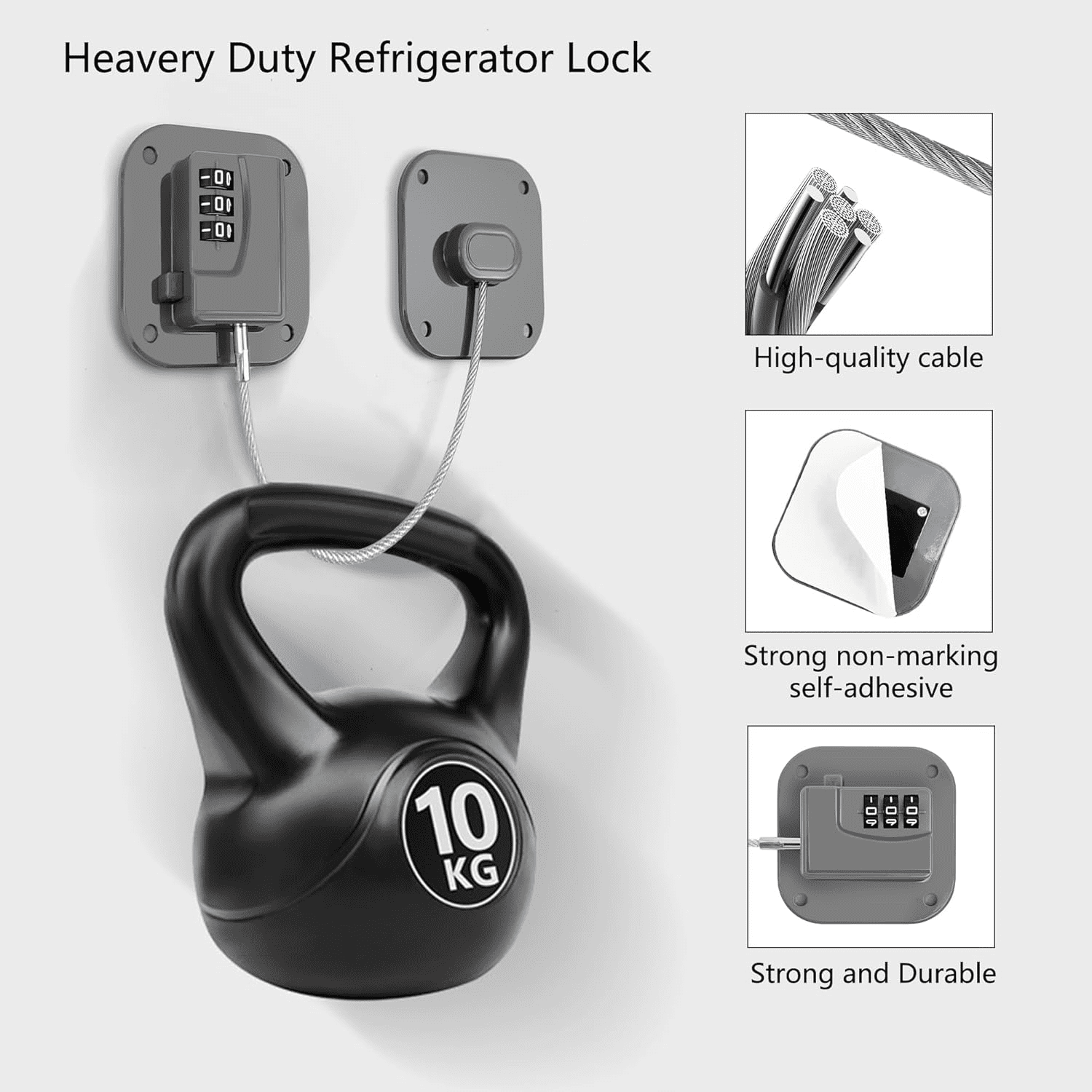 Refrigerator Lock, Heavy Duty Fridge Lock, Combination Lock for Refrigerator Cabinets, Drawers, Safety, Easy Install No Keys Needed