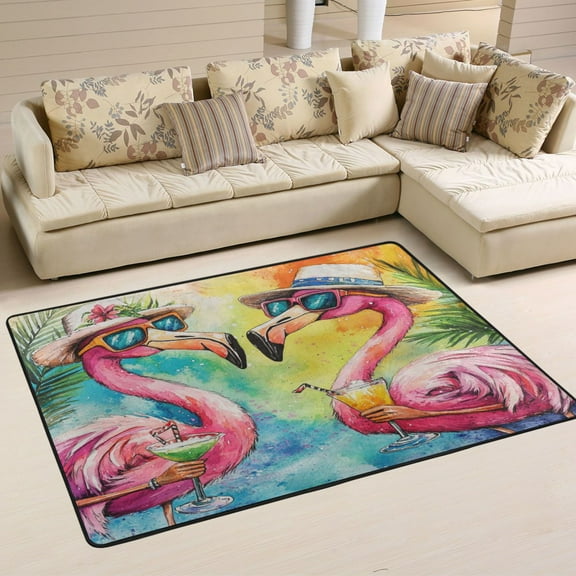 WOBOGO Summer Flamingos Carpet Non-Slip Rugs Soft Doormat 36×24in Living Dining Room Bedroom Decorative