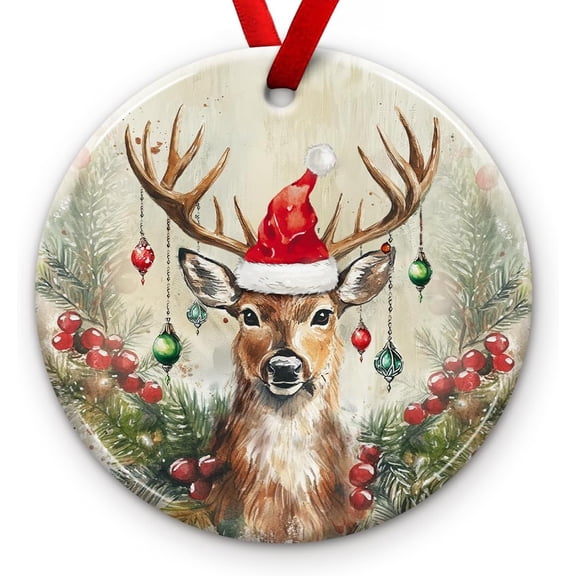 Deer Christmas Ornament 2025 - Rustic Hunting Decor, Buck Hunter Reindeer Decoration – Woodland Holiday Tree Ornament, Outdoor Hunting Ornament, Ideas for Hunters, Man A1