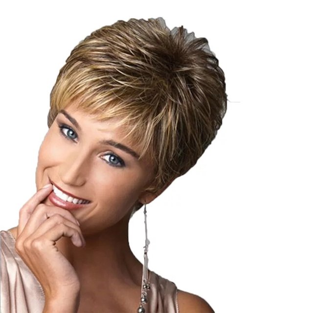 Guardurnaity Peluca corta de 12 pulgadas, pelo liso sintético con flequillo, diario Natural, postizo de fibra de alta temperatura, Red con botones Cuidado del cabello